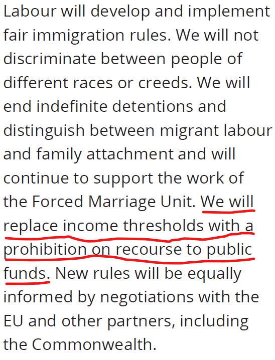 One other thing: this dilemma over combining migrant rights with electoral concerns does not just affect the 'right' of the party.Labour's 2017 manifesto (leader: Corbyn; home sec: Abbott) proposed replacing income thresholds for migrants with a ban on recourse to public funds