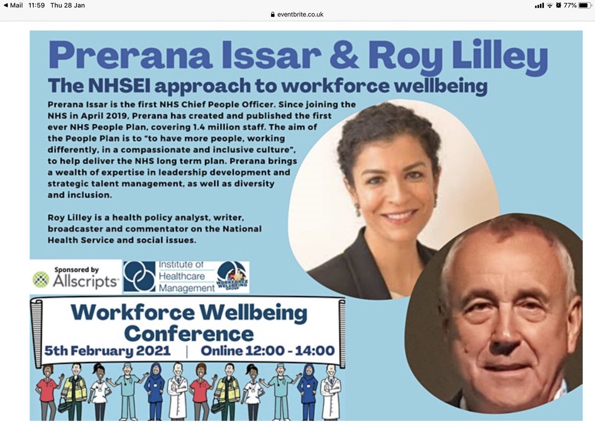 .. looking forward to the @IHM_tweets Workforce Wellbeing Conference on Friday with the fabulous @RoyLilley & @Prerana_Issar .. great range of speakers too 👏👍

Register here: zcu.io/MTtm

@NHSE_Wellbeing @FabNHSStuff @TOMNetworkUK @MariaKordowicz #MondayMotivation💙