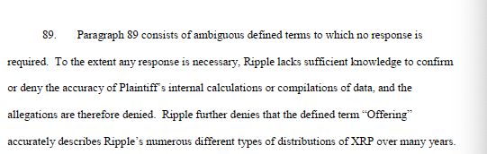 ultimately, Ripple is probably going to have to admit that this is true. the non-denial denial (which the complaint is full of) kicks the can down the road (not atypical by the way, but not winnable in the end -- SEC probably based this on evidence from the enforcement action)