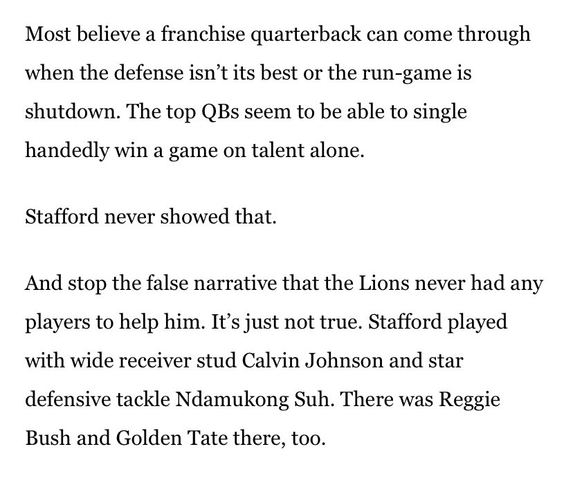 “The quarterback had a great receiver and ... a defensive tackle. Don’t forget about the 28 year old running back who played less than two seasons or the slot receiver they signed in free agency.”Staggeringly stupid.
