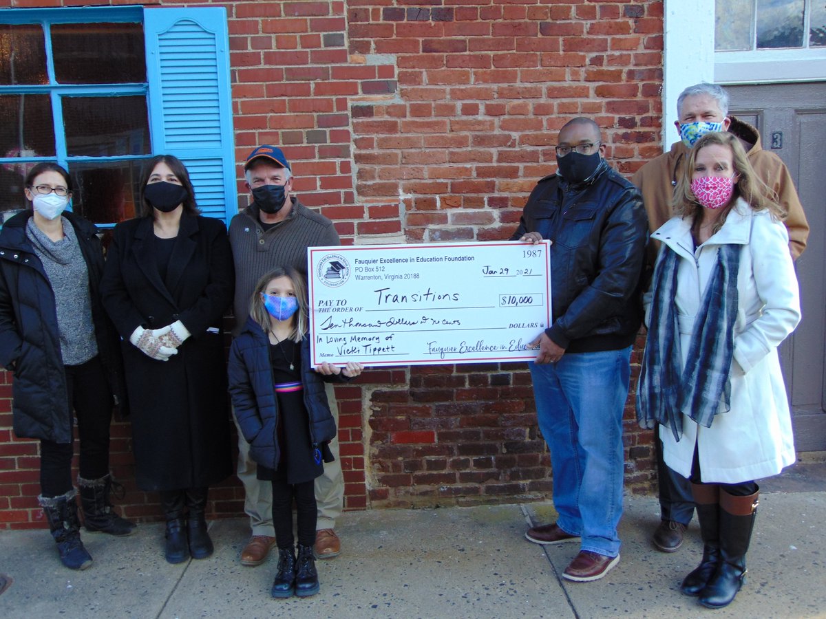 Fauquier EIE (@fauquiereie) on Twitter photo On Friday, the Foundation was proud to present a $10,000 check to Transitions in memory of Vicki Tippett. Transitions supports <a href="/FCPS1News/">Fauquier Schools VA - NEWS</a> special education students ages 18-22 by providing hands-on work experience and life-skills. You can still donate at fauquiereie.org On Friday, the Foundation was proud to present a $10,000 check to Transitions in memory of Vicki Tippett. Transitions supports <a href="/FCPS1News/">Fauquier Schools VA - NEWS</a> special education students ages 18-22 by providing hands-on work experience and life-skills. You can still donate at fauquiereie.org