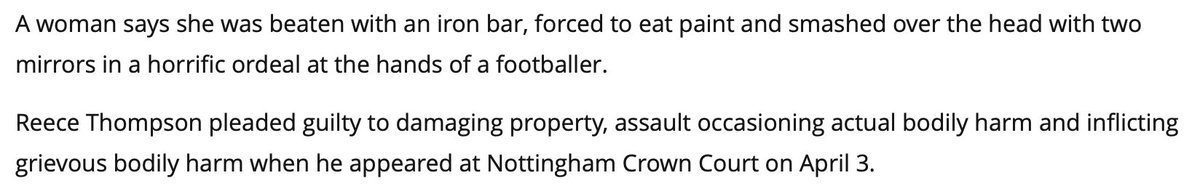 Thompson would later go on to assault a woman with an iron bar and force her to eat paint. When he is allowed out on probation, he tweets about how he did nothing wrong. York fans grass him up.