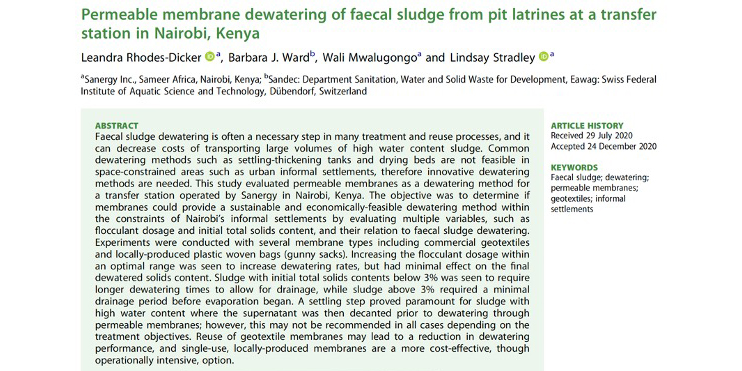 How can faecal sludge in onsite sanitation be managed &amp; treated, especially in densely populated urban informal settlements? Dewatering is often necessary; this article focuses on using permeable membranes as a dewatering method.  bit.ly/2XwbUpp <a href="/EawagResearch/">Eawag</a>