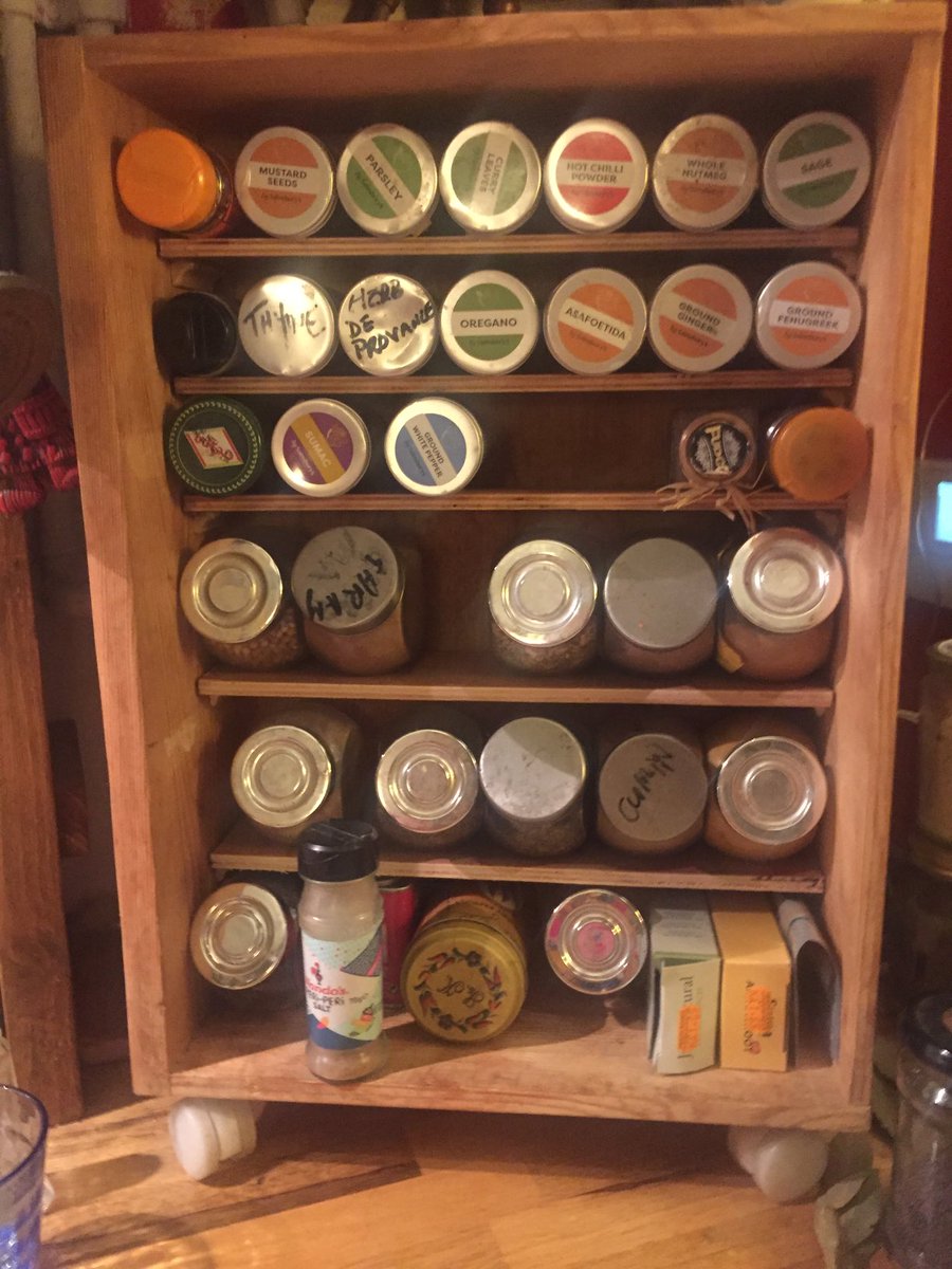 Roccets's tweet photo. Up cycled pine drawer &amp; wheels. =  spice rack.  Rather pleased with myself 😁 https://t.co/ZSkDjbb2vy