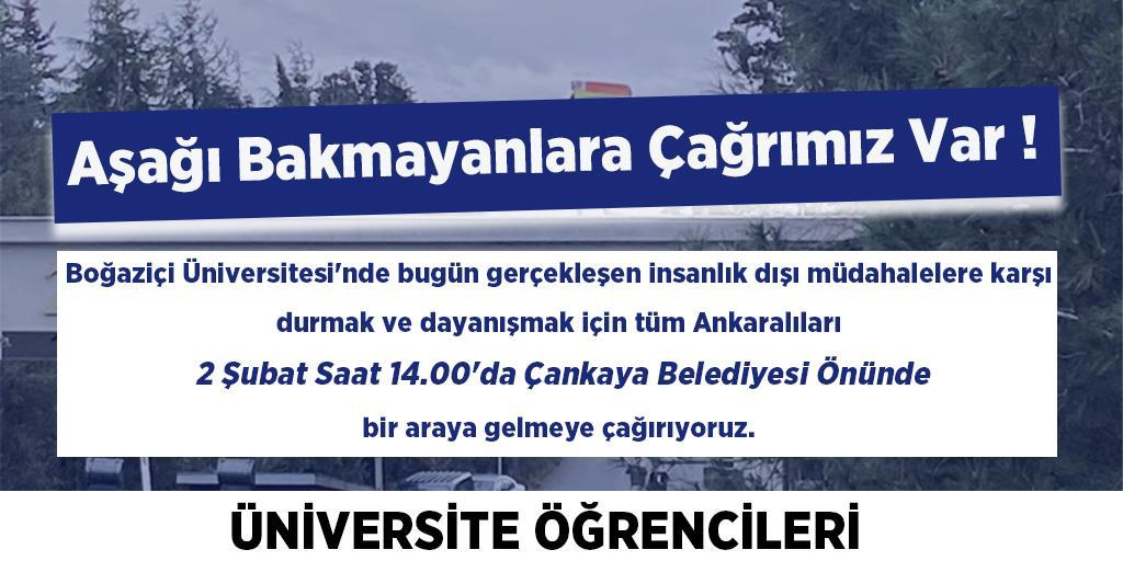 Aşağı Bakmayanlara Çağrımız Var!
Boğaziçine gerçekleşen saldırıya karşı bütün Ankaralıları
yarın 14.00'de Çankaya Belediyesi önüne çağırıyoruz.

#BoğaziçiSusmayacak
#AşağıBakmayacağız
#BundanSonrasıBizde