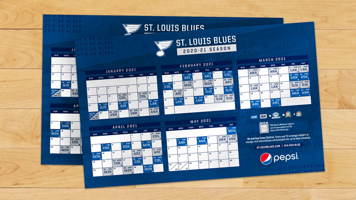 St. Louis Blues (@stlouisblues) on Twitter photo The 2020-21 Magnet Schedule Giveaway, presented by @Pepsi, is here! Magnet schedules are free and limited quantities are available at participating STL-area <a href="/SchnuckMarkets/">schnuckmarkets</a> and in-person at <a href="/STL_Authentics/">STL Authentics</a>, while supplies last. The 2020-21 Magnet Schedule Giveaway, presented by @Pepsi, is here! Magnet schedules are free and limited quantities are available at participating STL-area <a href="/SchnuckMarkets/">schnuckmarkets</a> and in-person at <a href="/STL_Authentics/">STL Authentics</a>, while supplies last.