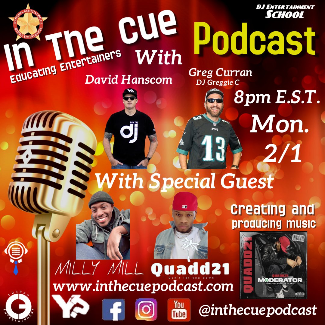 djentschool's tweet image. Join us tonight at 8pm at inthecuepodcast.com or on Instagram - Facebook or YouTube LIVE just search out inthecuepodcast Special Guests tonight are Milly Mill &amp;amp; Quadd12 as we continue our series on music creation &amp;amp; promotions #inthecuepodcast #djgreggiec #curranentertainment