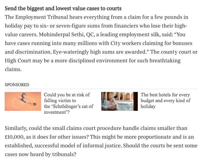 6/ We then have the bizarre suggestion that larger claims involving millions of pounds & the smallest claims, below the small claims value, should go to the county or High Court. Why? I'm not really sure. I know those courts would be less capable at dealing with them.