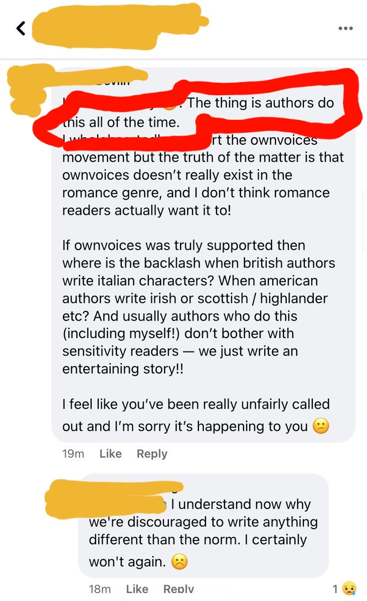 Authors need to stop doing this all the time. We need to evolve. Learn. I hope we do our best to improve over time.There are  #OwnVoices authors in romance. Recognize us as colleagues.