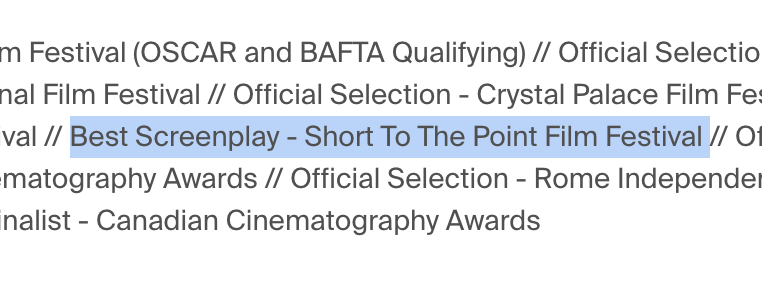 After ghosting me, all the filmmakers made their accounts private or blocked me. I should've known they never intended to honor my request to pull the film. 

But hey, I guess it's nice to know my stories are out there winning awards, even if I'm not credited.