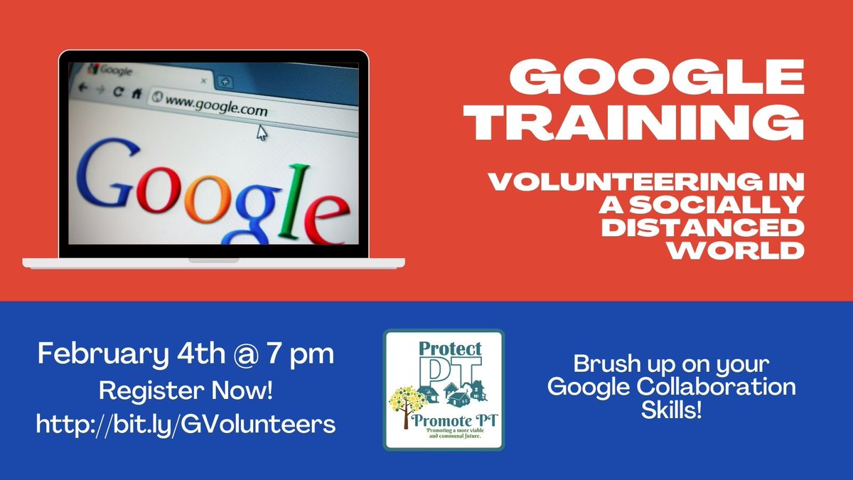 PtPromote's tweet photo. Join us for a google training Feb. 4 to learn how you can use google docs, sheets, slides, and more to collaborate with others. Register https://t.co/L9QoFwYCIs https://t.co/ZBccmhdoCM