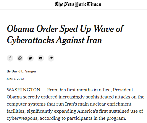 It's also important to note that while Obama did implement the 2015 Iran deal, he also spent his first term imposing brutal economic sanctions against Iran, murdering Iranian scientists, & launching cyber attacks - an act of war by the Pentagon's definition.