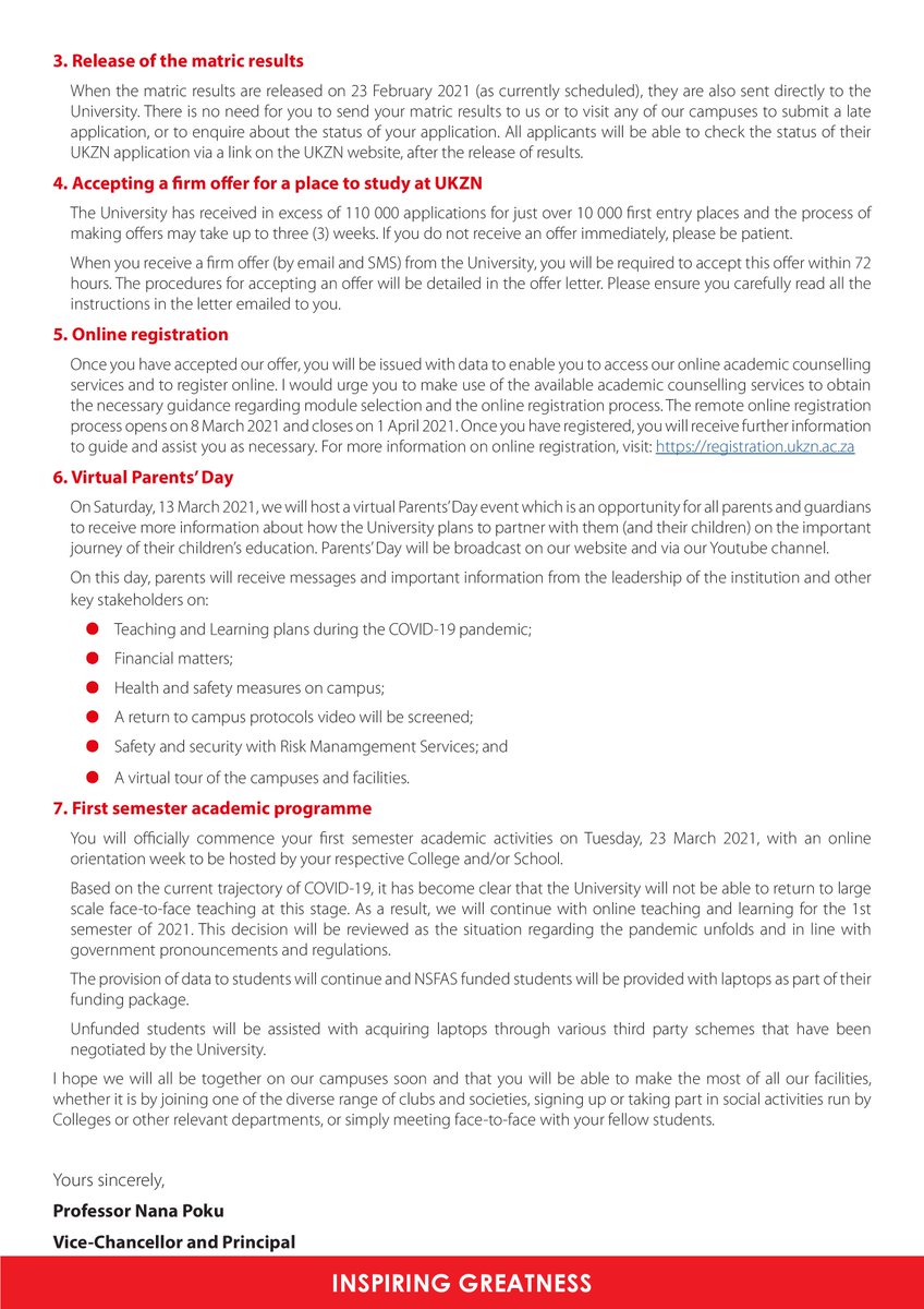 EffscHc's tweet photo. COMMUNIQUE FROM THE VICE-CHANCELLOR AND PRINCIPAL OF UKZN FOR  FIRST YEAR UNDERGRADUATE APPLICANTS  https://t.co/5qP1WMEzuJ https://t.co/A9p77A99wy