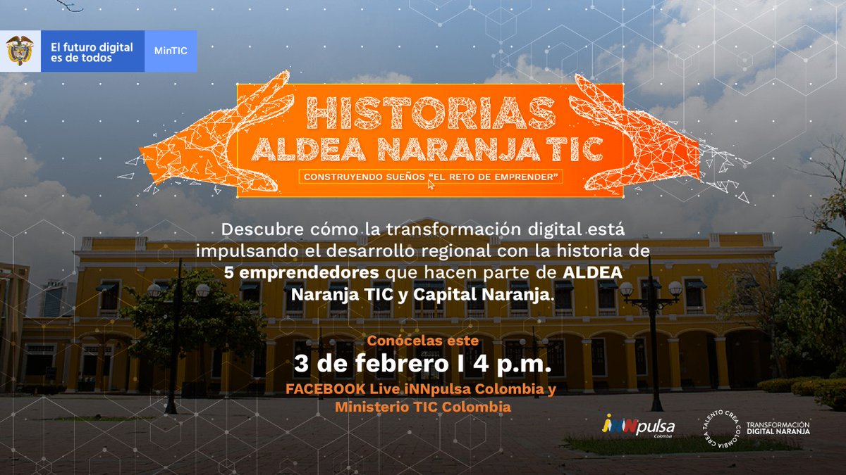 CompuParaEducar's tweet photo. #TransformaciónDigitalNaranja | Conoce 5 historias de 5 emprendedores que han impulsado el desarrollo de sus regiones desde la creatividad y la innovación junto a @Ministerio_TIC e @iNNpulsaCol. No te lo pierdas este 3 de febrero, 4 p.m. https://t.co/FPfw91Yv4p #ElRetoDeEmprender https://t.co/gfXNJT6gy1