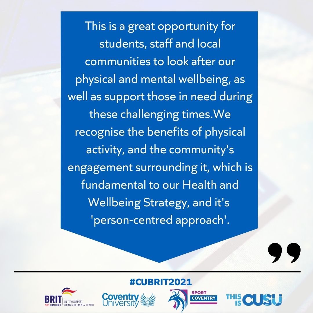 sport_coventry's tweet image. We are proud to have Professor Lisa Bayliss-Pratt @LBP_CovUni Pro-Vice-Chancellor Faculty of Health and Life Sciences at Coventry University  involved in our #CUBRIT2021 challenge. See what Professor Lisa Bayliss-Pratt had to say when we asked her about #CUBRIT2021 #WeAreBlue