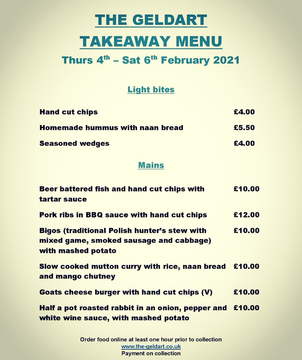 Takeaway menu for this week. Featuring delicious local rabbit pot roast #rabbit #potroast #takeawaymenu