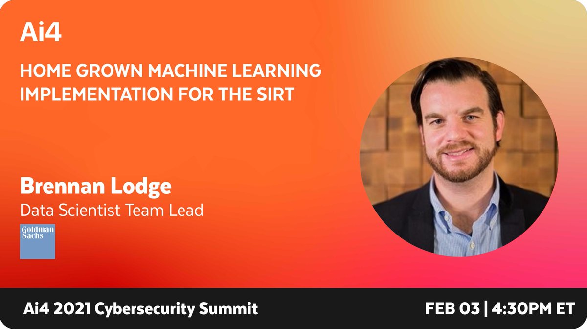 Ai4Conferences's tweet photo. We are so excited for Brennan Lodge, Data Scientist Team Lead at Goldman Sachs, to speak at the Ai4 2021 Cybersecurity Summit. His talk is on February 3 at 4:30pm EST. Apply for a free pass now to see this enlightening talk! https://t.co/lB5sLNAXXv https://t.co/DLfYdLG5Bl