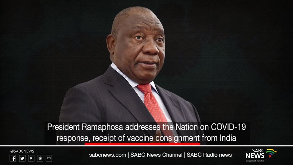 SAfmRadio's tweet photo. President Cyril Ramaphosa to address the nation on developments in COVID-19 response this evening 01 February 2021 tentatively at 20:00.
#Covid19SA #LockdownSA #Level3SALockdown
Live stream: https://t.co/NKRpQg4RoJ https://t.co/g3bjhBR1kO
