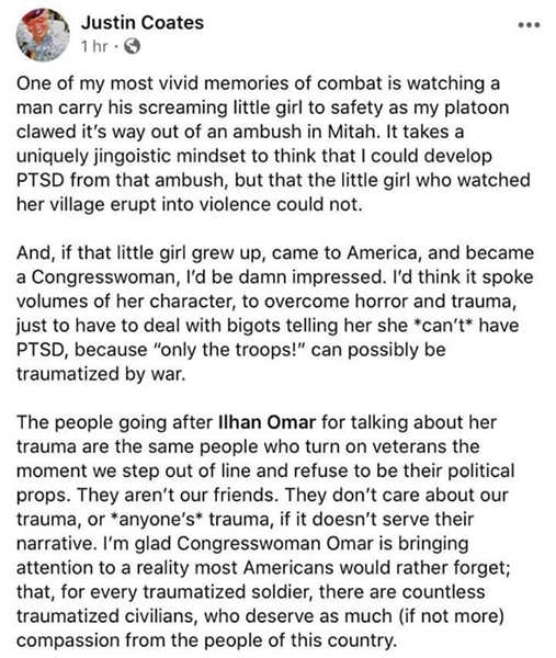 StarflyV's tweet photo. @IlhanMN ❤️ from a veteran. https://t.co/N60GkNrChd