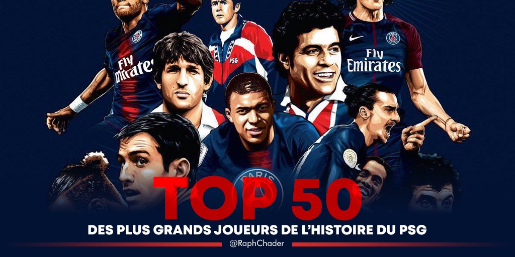  THREAD : Top 50 des plus grands joueurs de l’histoire du PSG. Plus de 50 ans d’histoire, il y a eu beaucoup de grands joueurs qui ont marqué leur emprunte dans le club de la capitale. Voici le Thread de mon Top 50 des plus grands joueurs de l’histoire du PSG