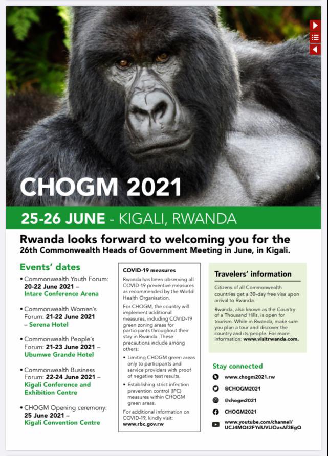 Minister <a href="/Vbiruta/">Vincent Biruta</a> tells us what to expect at #CHOGM2021, in the new edition of Commonwealth Voices. Check it out 👉🏽 royalcwsociety.org/Handlers/Downl…