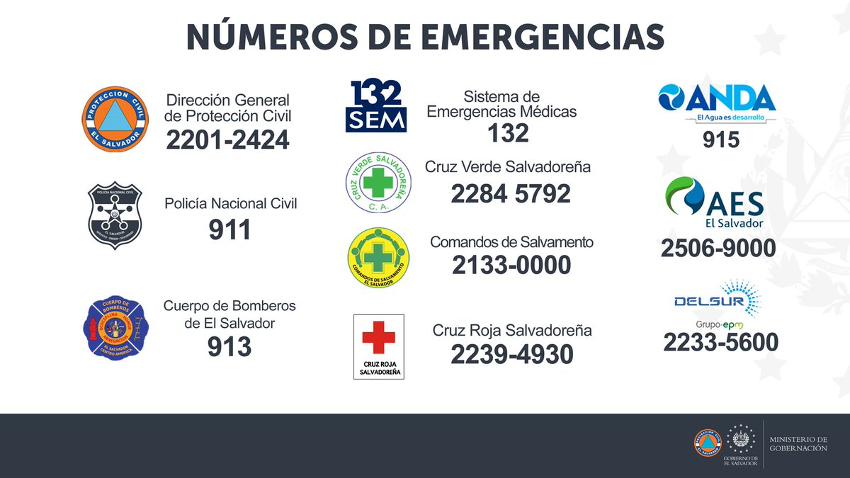 Protección Civil de El Salvador on Twitter: "Utiliza los números de emergencia para solicitar asistencia. ⤵️ https://t.co/gOyJUsXcGQ" / Twitter