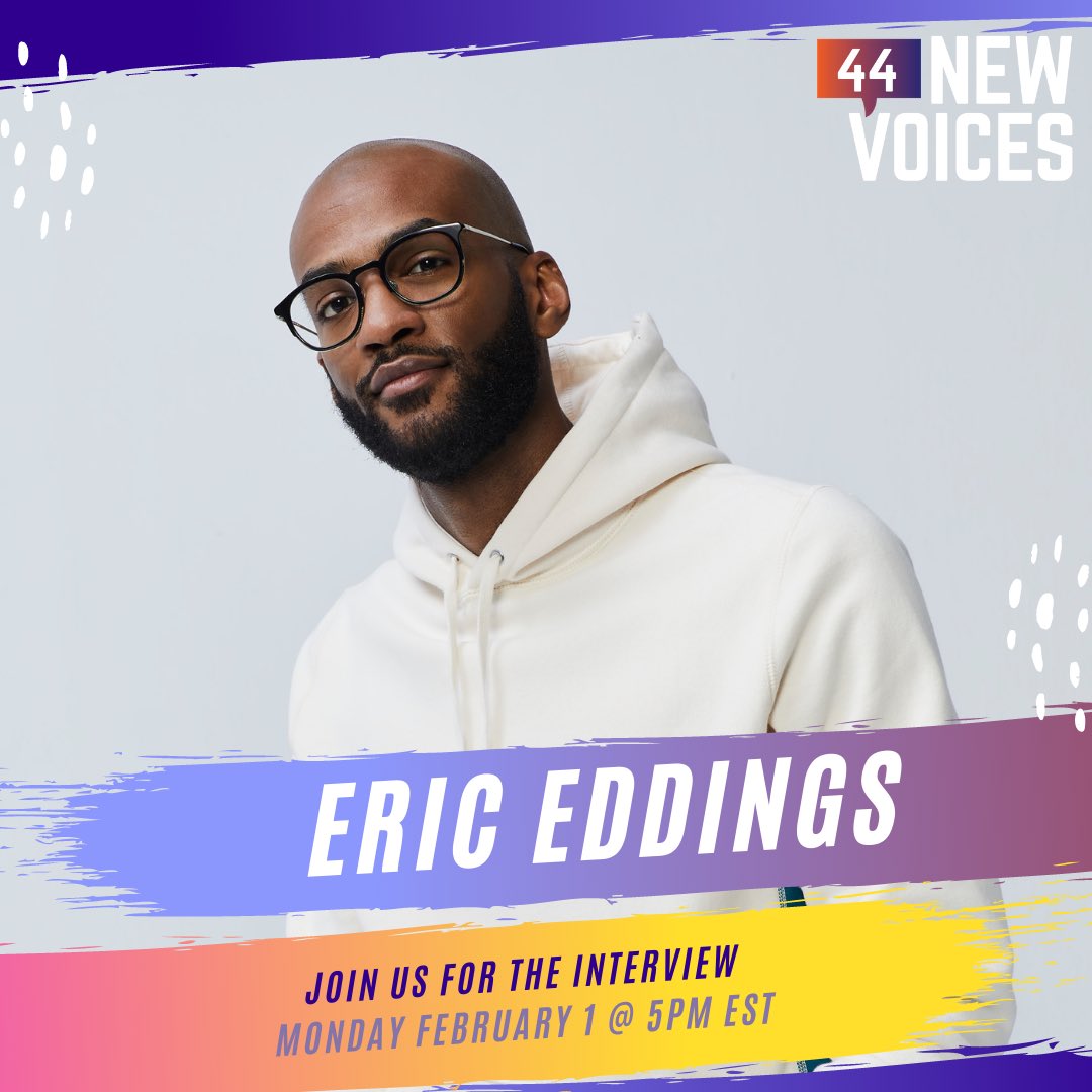 Up next in our interview series is voice selectee Eric Eddings. Eddings is a journalist, storyteller and on-air host. 

Tune in live with us at 5 PM EST at the link In our bio to hear our full conversation with Eric Eddings. <a href="/eeddings/">Eric Eddings</a>