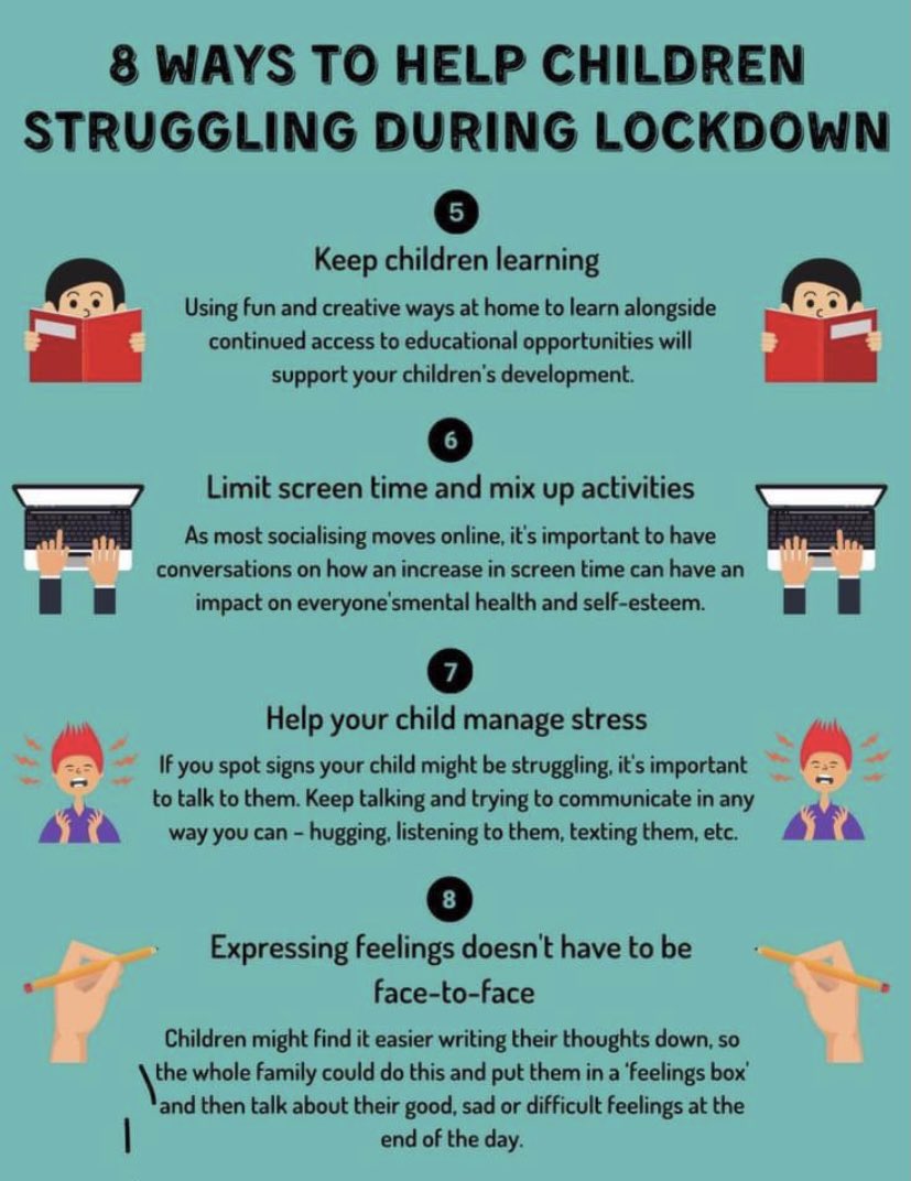 WellbeingSRG's tweet photo. If your child is struggling during this lockdown then please see the useful ways you can help them. Remember we are always here if you need extra support. Take care and stay safe. We can’t wait to see you back at school when we can! https://t.co/XwKm05KS4f