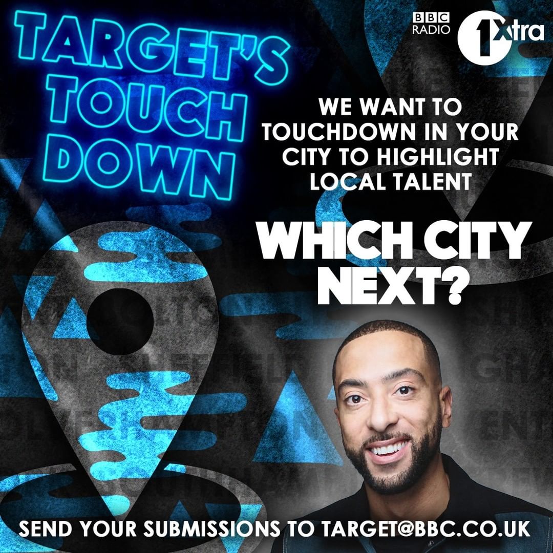1Xtra's tweet photo. We can't be there in person but which city does @djtarget need to in Touchdown next?๐๐ Tag an artist from your city we need to hear right now๐ #TargetsTouchdown
Lock in from 7pm via @bbcsounds ๐ง https://t.co/Igfd8mn31a