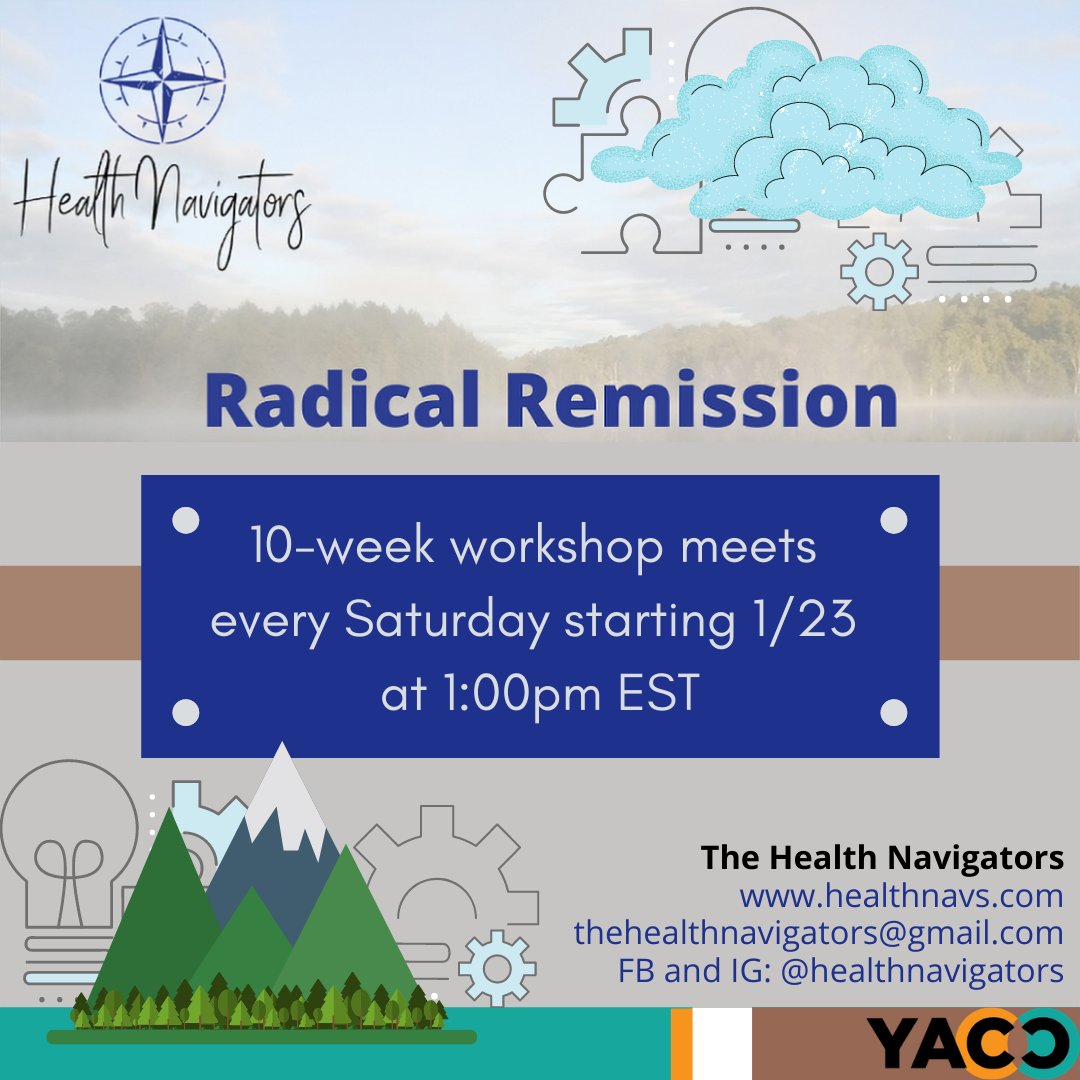 YA Cancer Connection (@yacancerconnect) on Twitter photo Radical Remission is inviting some of us in the YACC community to attend their 10-week winter workshop in hopes to offer support for those in need of some!
To learn more about the event, shoot the Health Navigators an email at thehealthnavigators@gmail.com! Radical Remission is inviting some of us in the YACC community to attend their 10-week winter workshop in hopes to offer support for those in need of some!
To learn more about the event, shoot the Health Navigators an email at thehealthnavigators@gmail.com!