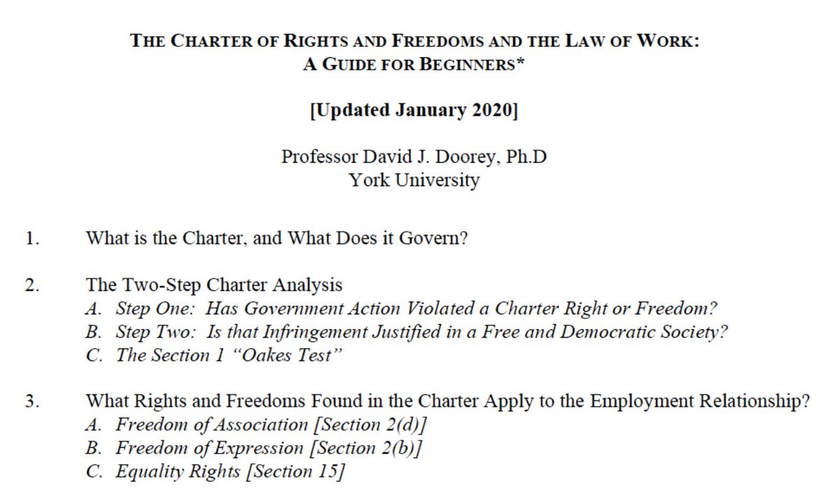 You'll want to check this out: At long last, Professor Doorey (<a href="/TheLawofWork/">David J. Doorey🇨🇦 💙</a>) has updated his Beginner's Guide to the Charter and the Law of Work:

lawofwork.ca/prof-dooreys-u…

#CanLab #Charter #SCC #LawofWork #LabourLaw <a href="/EqualityRights/">Philip Boerstler</a>