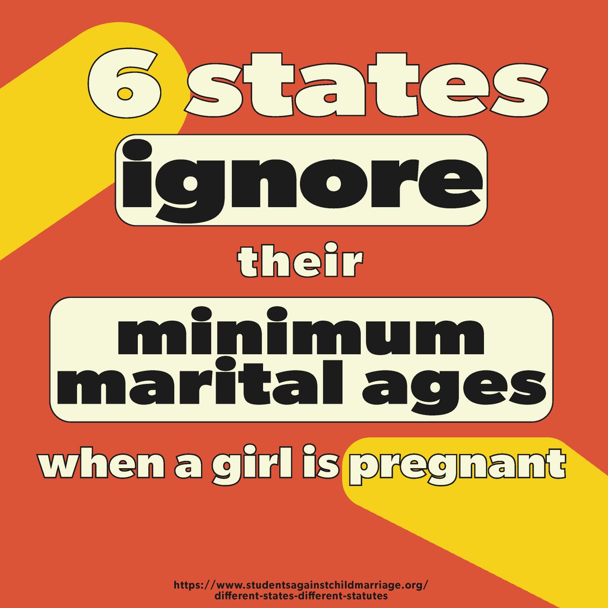 The federal government has failed to protect countless victims of #childmarriage in America by allowing each state to create their own regulations. We NEED reformed legislation NOW! To learn more about your individual state’s laws, click below. studentsagainstchildmarriage.org/different-stat…