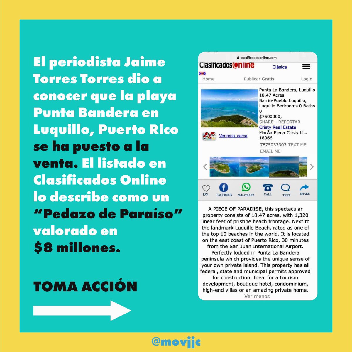 movjjc's tweet photo. “Nuestra Constitución garantiza que los recursos naturales de Puerto Rico le pertenecen al pueblo. Últimamente hemos visto como el gobierno ha querido venderlos, principalmente nuestras costas, el caso de Punta Bandera no puede pasar desapercibido... https://t.co/mDBKagb0H2