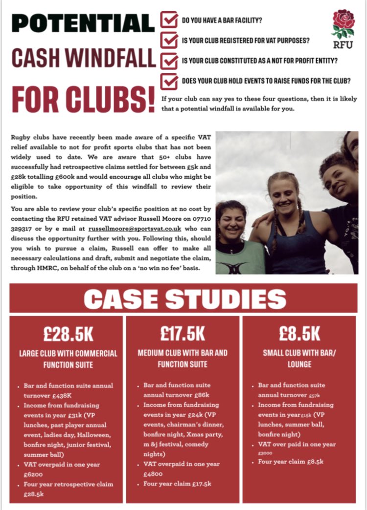 🚨Important VAT Relief info🚨

Check out this flyer on VAT relief available to your club, then head over to the Club Support Centre (link in bio as always!) for more info!

🌹🏉🤳👍💻
#TeamSouthWest #clubfinances #rugbydevelopment