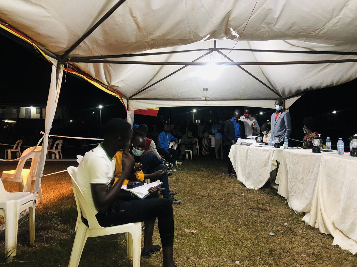 FarajaAfricaFdn's tweet photo. It’s 9:10pm and the Northern #RegionalYouthMp election is still going on at PECE stadium in Gulu District. 

Over 200 delegates await in the line that was closed off at 4pm by the District Returning Officer. https://t.co/8uOmV70J5s