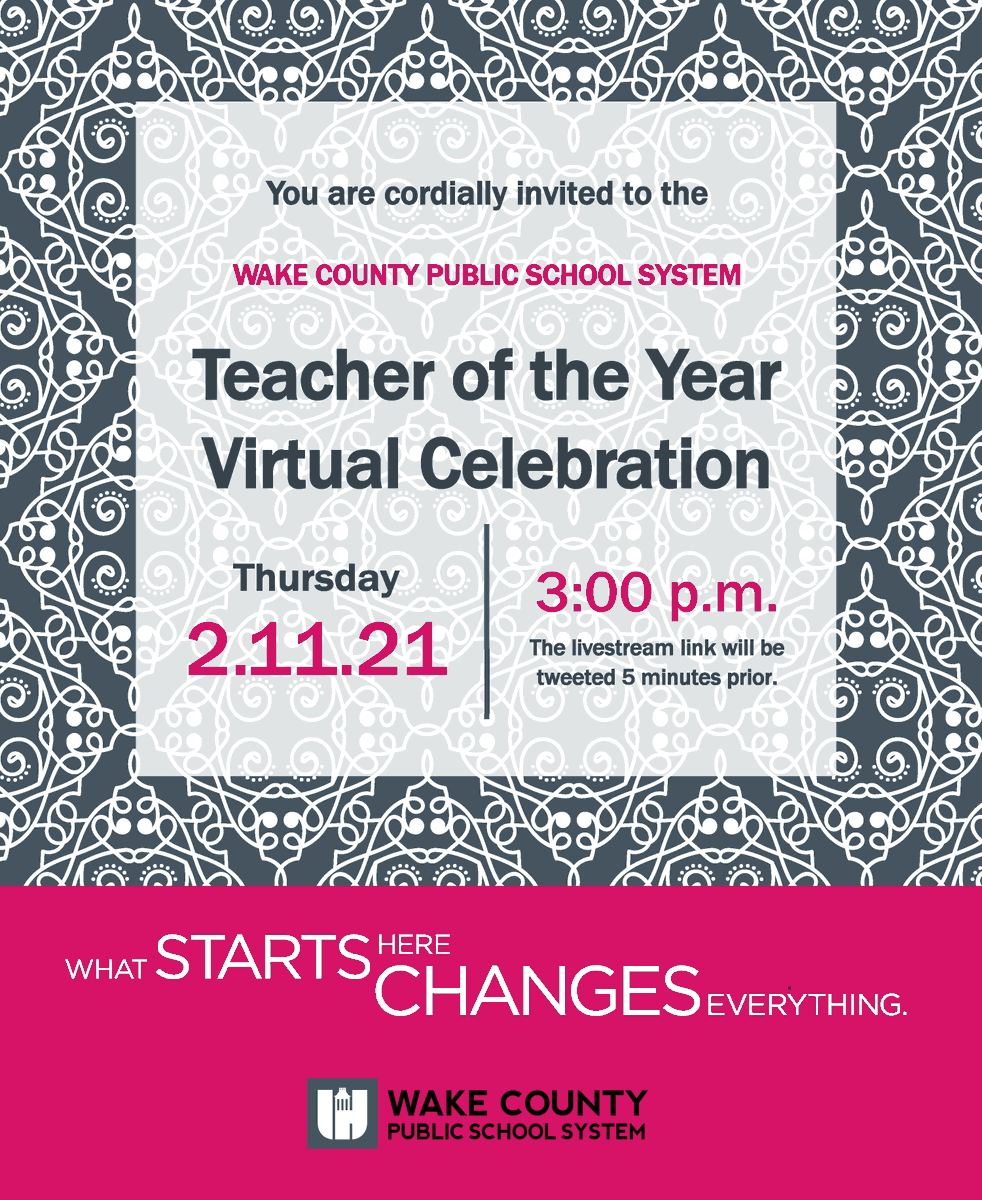 📣  Reminder 📣  
Tune in this Thursday at 3 p.m. for the 2021-2022 Teacher of the Year Celebration! #WhatStartsHereChangesEverything