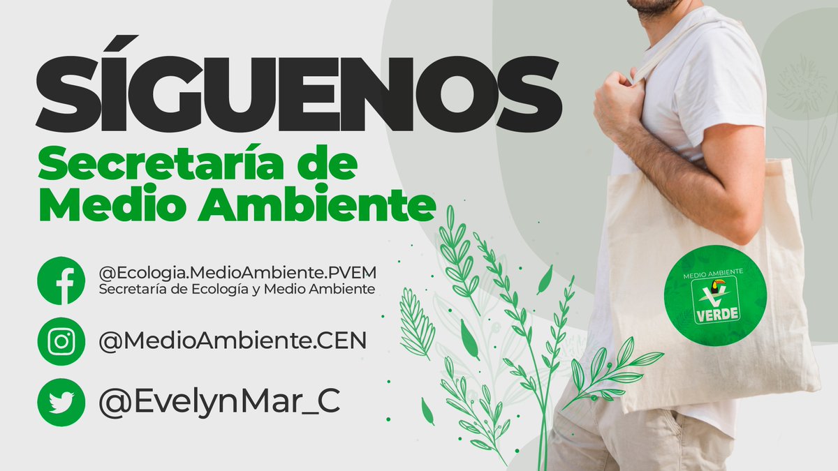 Sé parte de la gran #FamiliaVerde y sigue las redes de nuestra Secretaría de #MedioAmbiente. 👇👇👇

Twitter: <a href="/EvelynMar_C/">Evelyn Mar Cortés</a> 
Facebook: bit.ly/3jbwhlR
Instagram: bit.ly/3tioffO

Unidos por un #MéxicoVerde