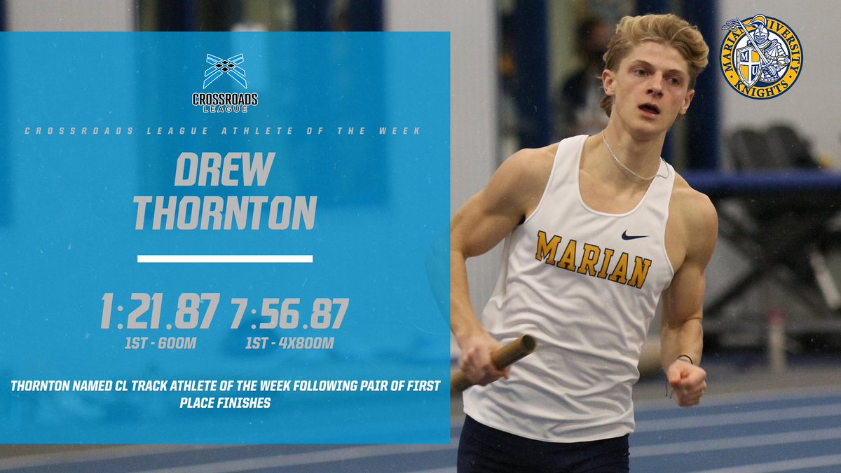 MUKnights's tweet image. Drew Thornton dominated the track this weekend at the Warrior Invite, and was named this week's Crossroads League Track Athlete of the Week after a pair of first place finishes!