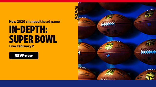 adage's tweet photo. Don't miss tomorrow's live discussion with the creators of this year's Super Bowl commercials at Ad Age In-Depth! Tune in to hear from leaders of the top agencies and brands advertising at the big game. 

RSVP to the free event now: https://t.co/xuffoaMIU9 https://t.co/MPDCEsWLJt