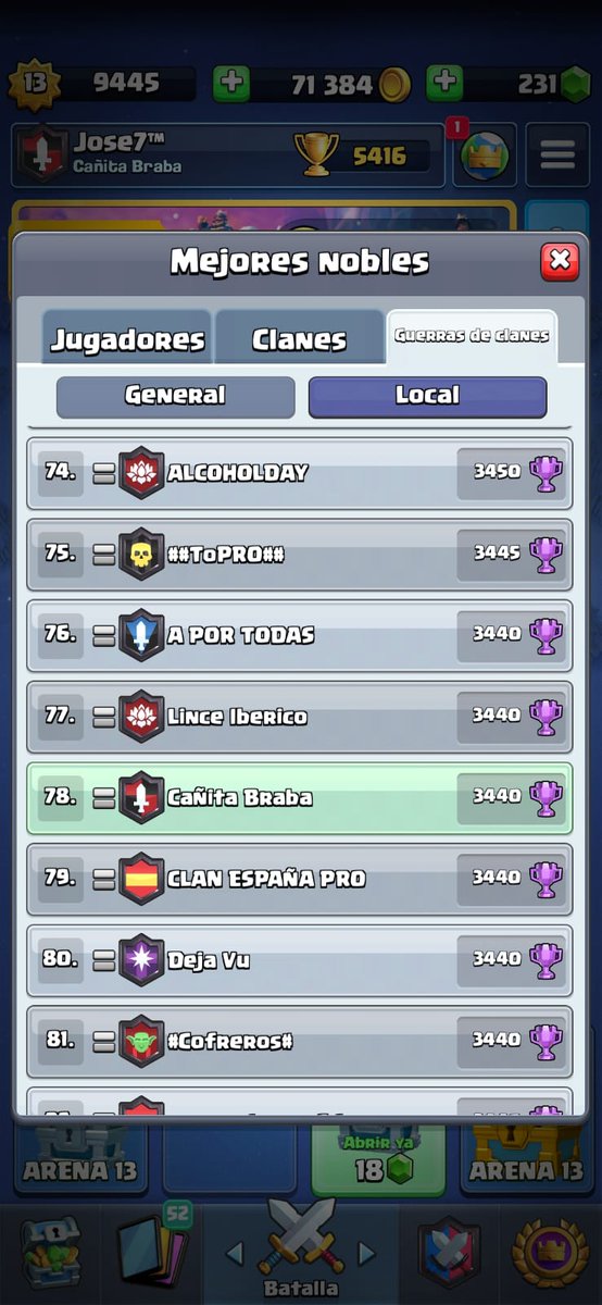 ¿Alguien que quiera unirse a un clan top 70 local en guerras? Min N°12 contactarme por privado 
#buscoclan
#ClashRoyale
#ayudasjugador