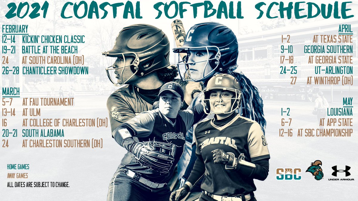 CoastalSoftball's tweet photo. 2021 Softball Schedule Finalized...https://t.co/Rcq6LzpB69

#SunBeltSoftball https://t.co/K5Dqyn3m9b