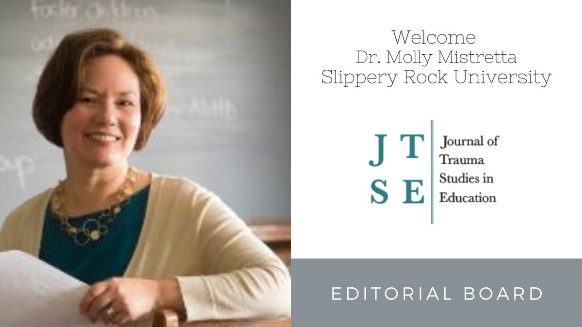 The Journal of Trauma Studies in Education is pleased to welcome <a href="/MollyMistretta/">Molly Mistretta, Ph.D</a> to the Editorial Board! #jtse #traumastudies #traumainformed #education #k12 #highereducation #SAChat #schools