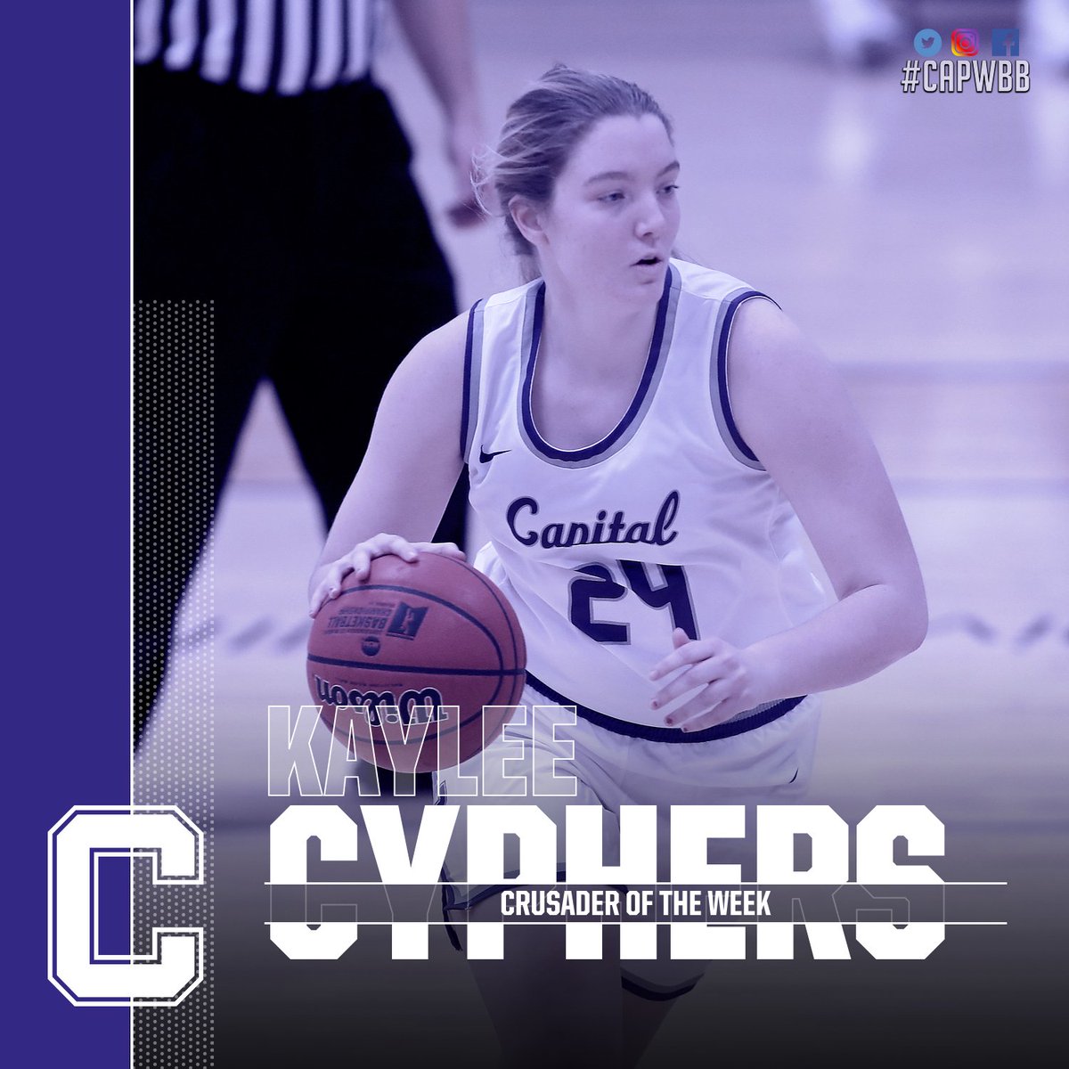 cap_athletics's tweet image. Kaylee Cyphers showed up big for @CapitalWBB in their opening series versus Heidelberg, tallying a combined 33 points (career-high 20 on Sat.), 10 rebounds, two steals, one block and went 4-6 from 3-point range. Give it up for this weeks ⚔️ Crusader of the Week ⚔️#capwbb #capfam