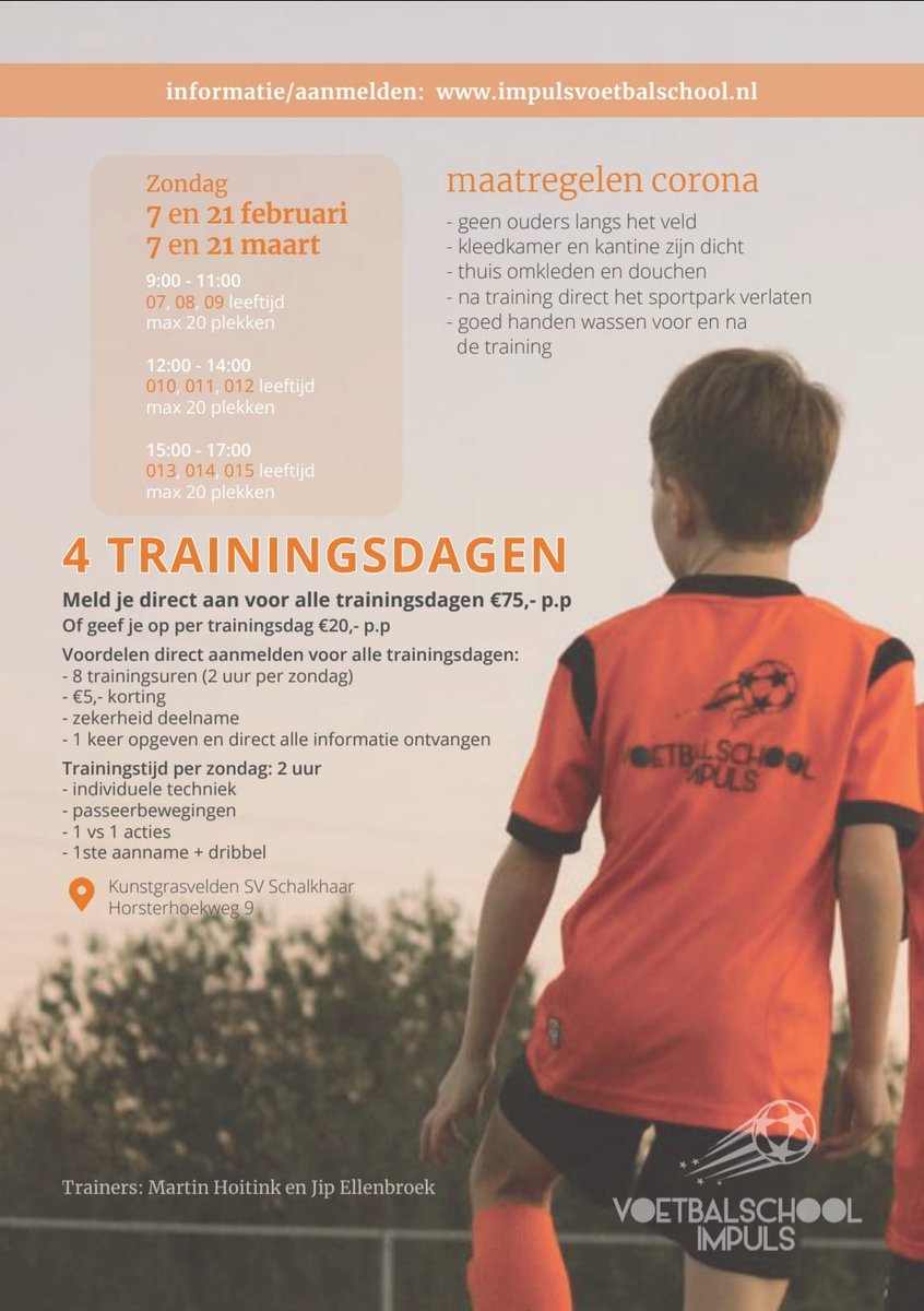 voetbalimpuls's tweet photo. De trainingen op de zondagen zitten al weer bijna vol. Zo mooi om de vrolijkheid en enthousiasme te zien !! # besteleerklimaat 

Aanmelden kan nog wel via https://t.co/kEHiice8xX https://t.co/fti7OUb1y5