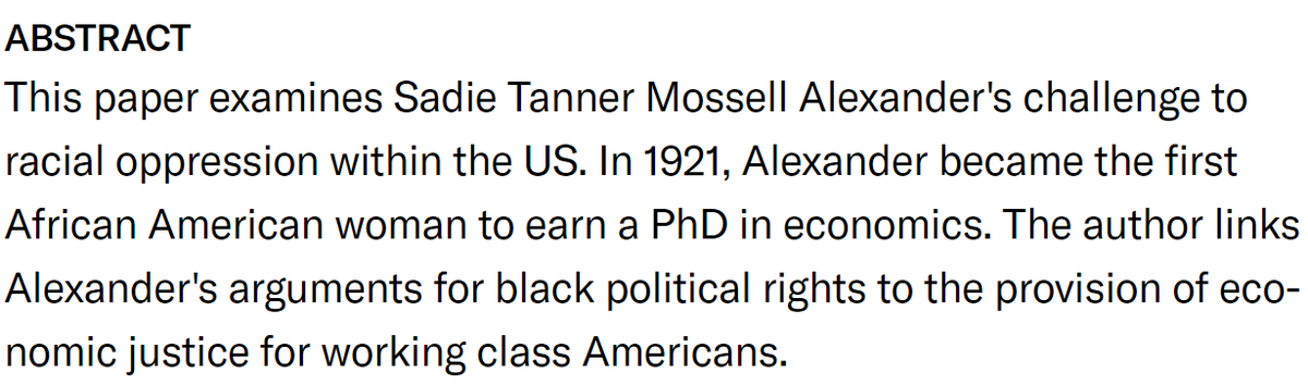 1/28 Cont'd  @Nina_EBanks provides an exploration into Dr. Alexander's seminal thoughts and work in her piece "The Black Worker Economic Justice and The Speeches of Sadie T.M. Alexander"  …https://www-jstor-org.ezp-prod1.hul.harvard.edu/stable/29770460?seq=1#metadata_info_tab_contents