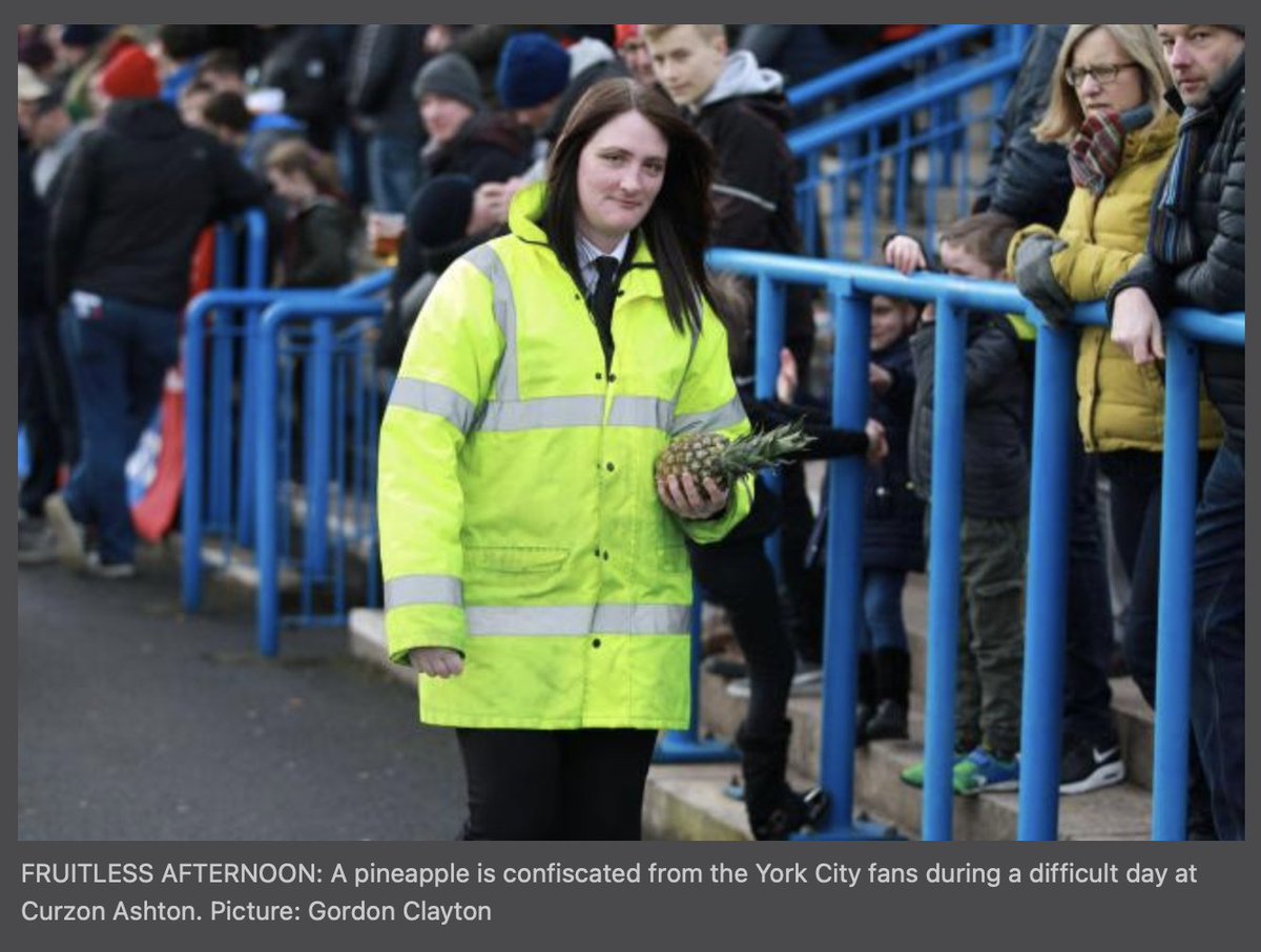 This starts a bizarre trend, where pineapples are confiscated from York fans at Boston and Curzon Ashton.