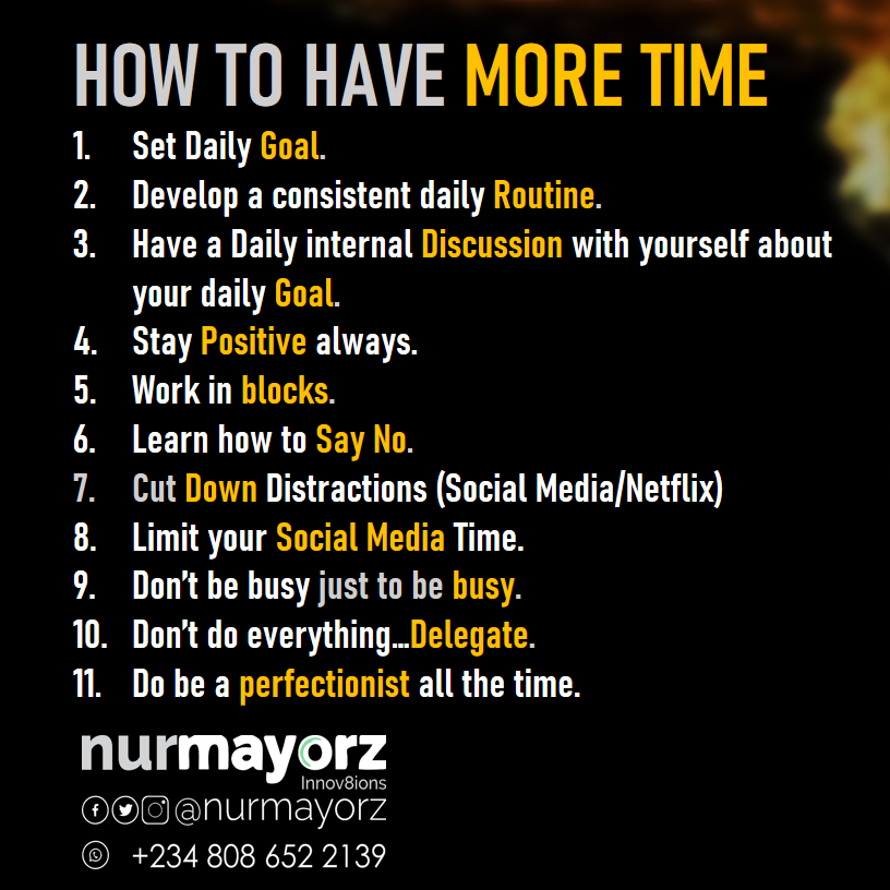 How to have More Time?
Read on...if you find it impactful? Do not hesitate to benefit others by hitting #retweet or #Like
#nurmayorz...cares, cr8s and Innov8s