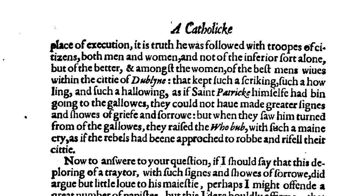 As is suggested above, the crowd also included 'some that were of good sort and fashion'. Below suggests that 'the best mens wives within the cittie of Dublyne' were present and very vocal.