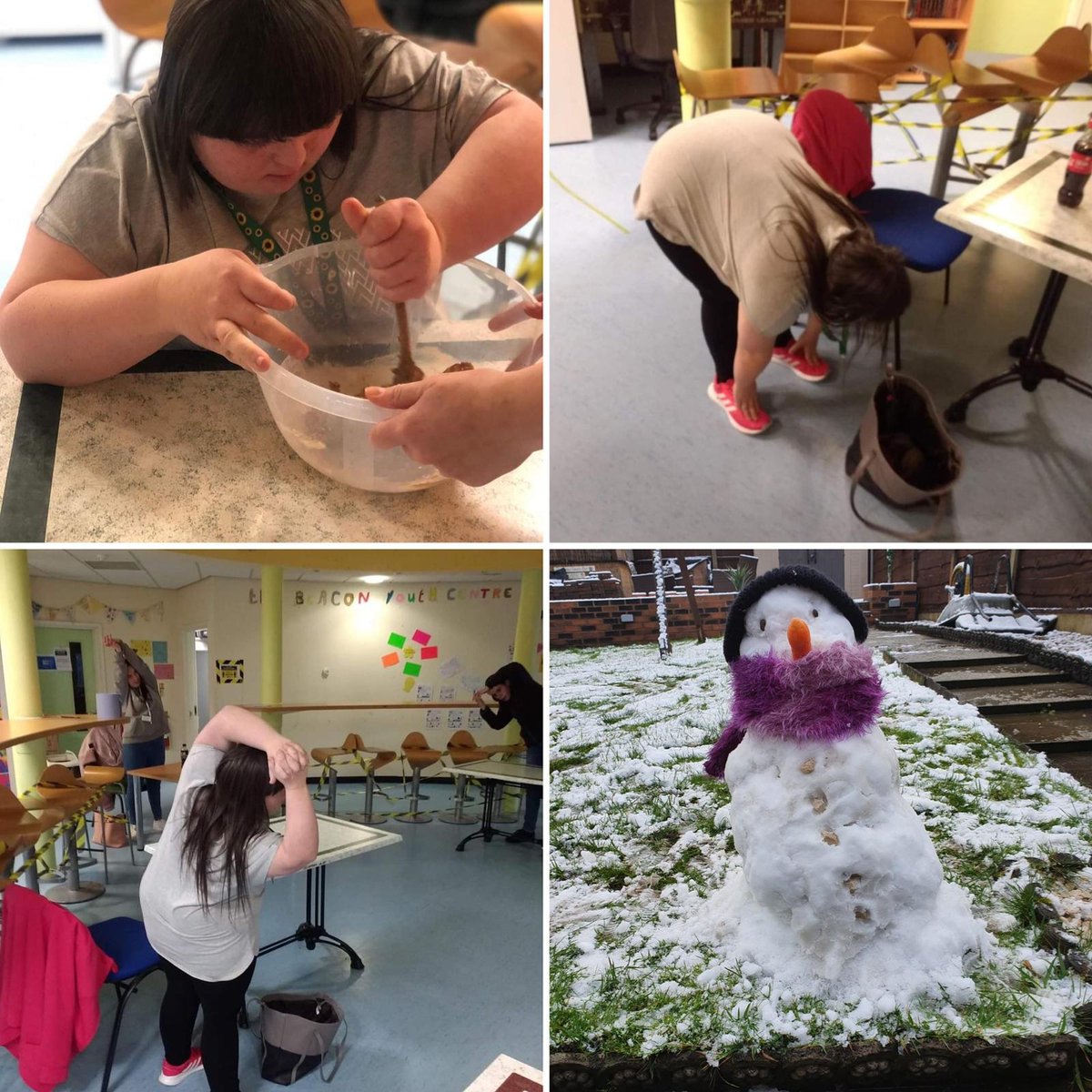 A huge well done to Abi for sending in these fantastic pictures. Abi has been keeping herself very busy making chocolate chip biscuits, doing exercise at You Can and even managed to make a snowman with her nephew! Great work Abi 👏