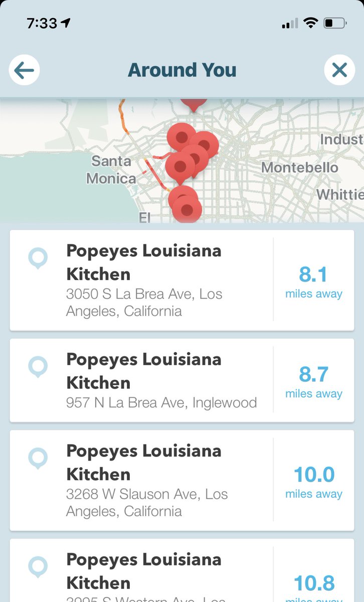 I am totally unsurprised to find there are no  @PopeyesChicken locations in Santa Monica, or even close.